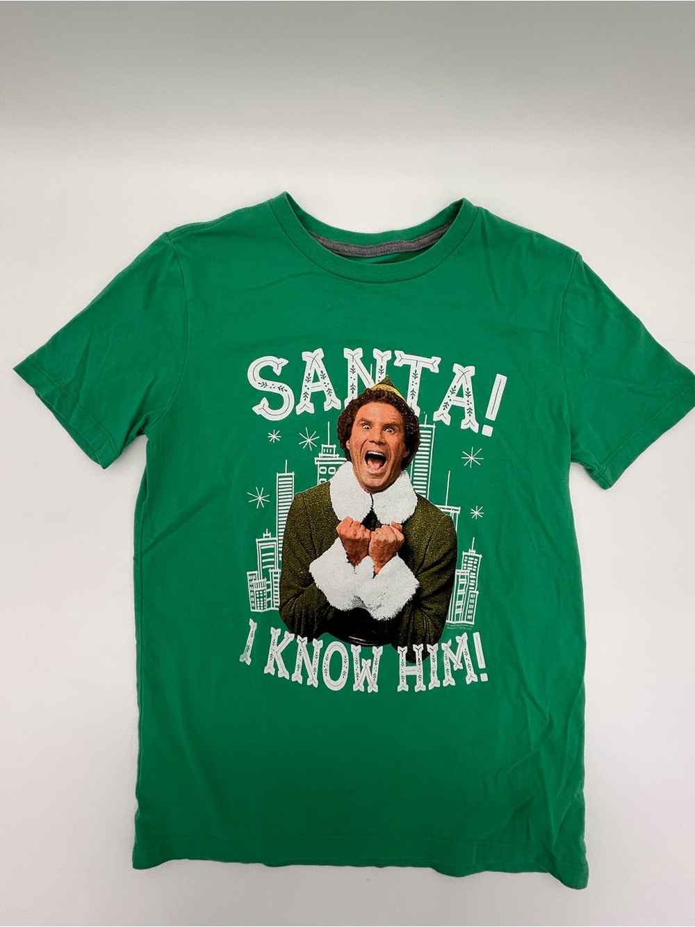 Elf "Santa! I Know Him!" Green Graphic T‑Shirt Size L (10-12)